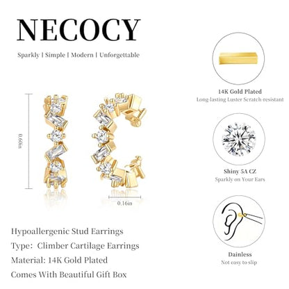 Star 14K Gold Plated Ear Cuff Earrings for Women Non Piercing, Dainty Silver Plated Clip on Cartilage Ear Cuff Non Pierced Trendy CZ Northstar Starburst Sparkling Climber Clawer Earring Jewelry - style: Huggie Hoop-2