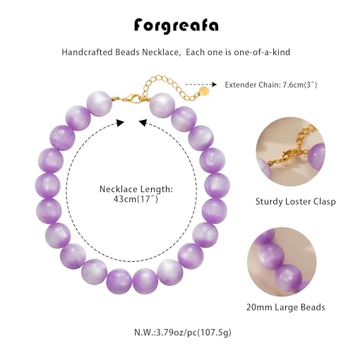 Beaded Necklace for Women Boho Chunky Large Round Beaded Statement Choker Trendy Adjustable Resin Necklaces Summer Beach Jewelry Gifts - color: Light Purple