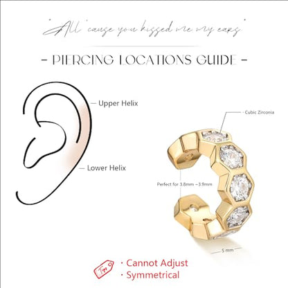 MYEARS Women Ear Cuff Earrings Gold Non Pierced Cartilage Clip on Open Wrap Hoop 14K Gold Plated Simple Hypoallergenic Everyday Jewelry - style: Honeycomb / Pair