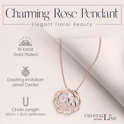 Women 18K Gold Plated White Crystal Roses Flowers Necklace and Earrings Set for Women Wedding Party Bridal Bridesmaid Accessories - color: Rose gold