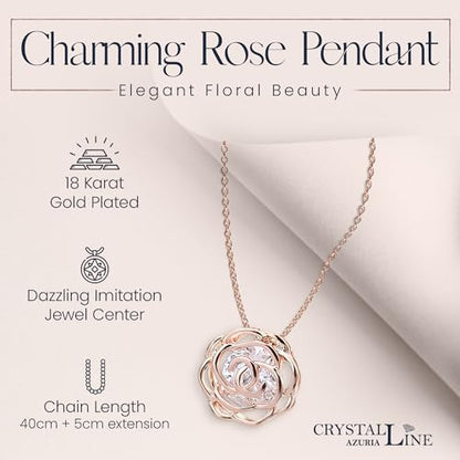 Women 18K Gold Plated White Crystal Roses Flowers Necklace and Earrings Set for Women Wedding Party Bridal Bridesmaid Accessories - color: Rose gold