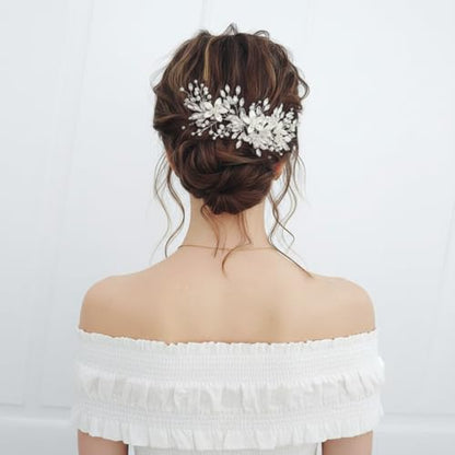 Crystal Bride Wedding Hair Comb Pearl Flower Bridal Hair Piece Hair Accessories for Women and Girls | Wedding Hair Clip for Brides, Handmade Pearl Hair Comb, Rhinestone Bridal Hair Accessories, Bridal Hair Piece for Women