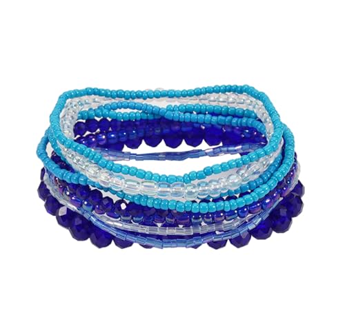 Boho Colorful Stackable Crystal Glass Beads Stretch Bracelets Multilayered Bracelets for Women Bohemian Jewelry - color: Blue 9pcs