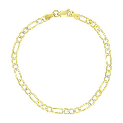 14K Gold or Rhodium Plated Silver Figaro Diamond Cut Pave Chain For Men | 1mm-13mm Thick | Solid 925 Figaro Italian Necklaces For Men - style: 4.00MM- Yellow & White