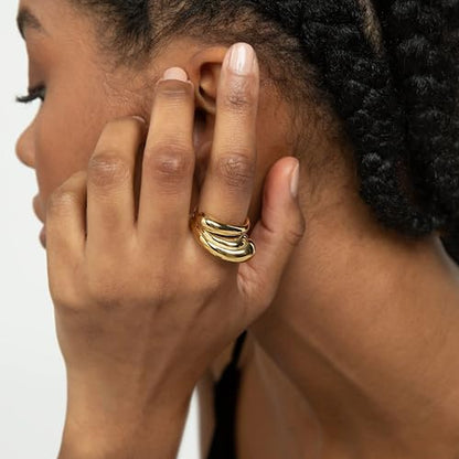 Hey Harper Gold Ring for Women - Gold Plated Stacking Waterproof & Sweatproof Jewerly Ring - Everday Non Tarnish Cute Fashion Circle Rings - style: Bica Ring