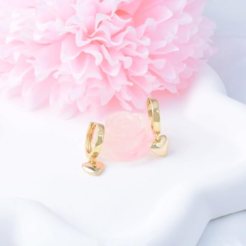 Heart Earrings for Women Girls-Sterling Silver Heart Dangle Hoop Earrings with Charm Love Huggie Hoop Earrings Hypoallergenic Delicate Jewelry Gifts for Women Girls Birthday - color: gold