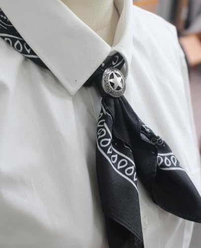 PEARLY JUN 4Pcs Western Bandana Scarf Ring Neckerchief Slide Buckle for Men Women Silk Scarves Cowboy Accessories - color: Silver B
