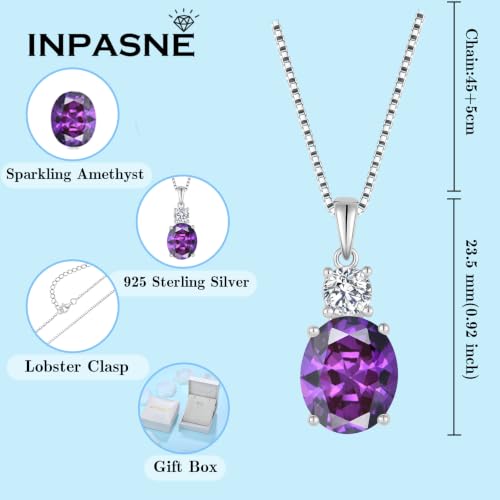 Birthstone Necklace for Women 925 Sterling Silver | Oval Cut Pendant Necklace, Jewelry for Mom Wife - color: Purple