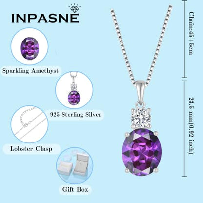 Birthstone Necklace for Women 925 Sterling Silver | Oval Cut Pendant Necklace, Jewelry for Mom Wife - color: Purple