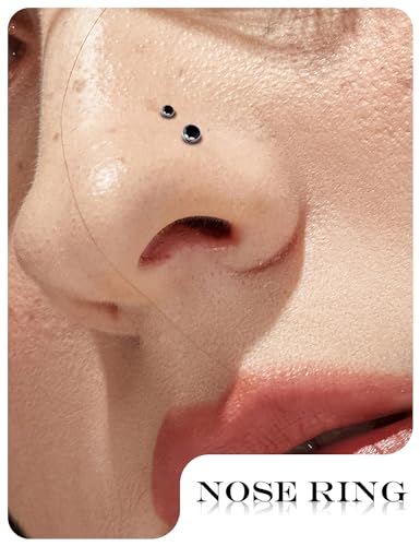 18G 20G 22G Titanium Stainless Surgical Steel Nose Rings Studs for Women L Shaped Nose Studs Screw Nose Ring Piercing Jewelry for Women Men Diamond CZ 1.5mm 2mm 2.5mm 3mm Silver Black Gold - style: 18g/Black CZ/L-shaped/Titanium