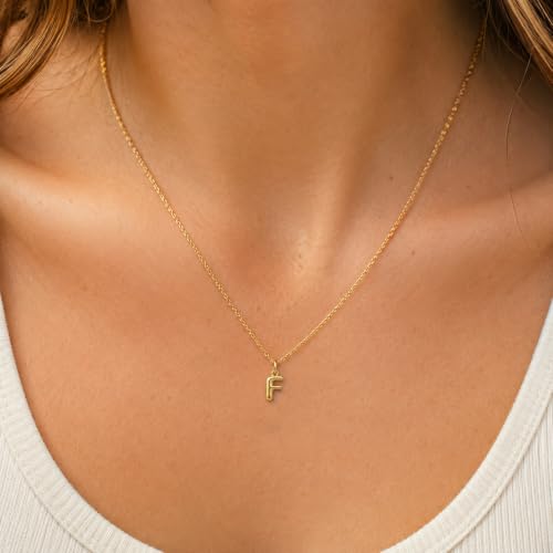 Gold Puffed Initial Letter Charm - 10 Karat Gold - 3D Bubble Letter Pendant - style: Letter f