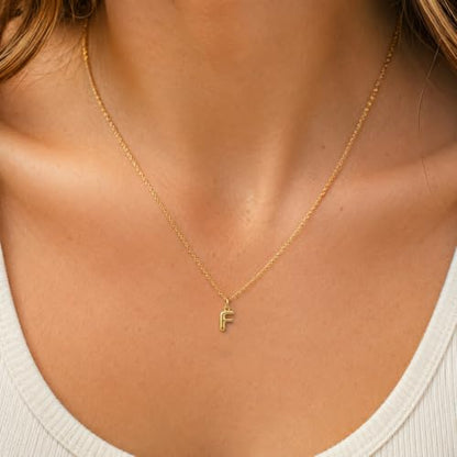 Gold Puffed Initial Letter Charm - 10 Karat Gold - 3D Bubble Letter Pendant - style: Letter f