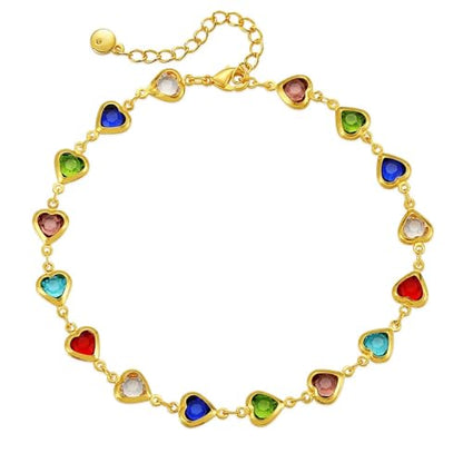 Ankle Bracelets for Women 18K Gold Plated Anklet for Women Gold Charm Anklet Waterproof Summer Beach Foot Chain Jewelry Gifts - style: ﻿heart colorful cubic zirconia