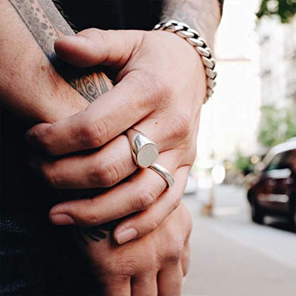 GoldChic Jewelry Personalized Signet Rings Men Women, Stainless Steel Custom Photo Bold Square/Oval Monogram/Old English Initial Pinky Stacking Statement Ring in Black/Silver/Gold (Size 7-14) - color: Steel-Blank - Round