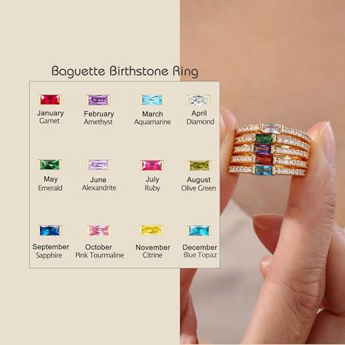 RLMOON Birthstone Gold Rings for Women Non Tarnish 14K Gold Plated Eternity Stackable Rings Dainty CZ Gemstone Engagement Rings Wedding Band Jewelry Gifts Size 4-10 - color: 12. December(Created Blue Topaz)