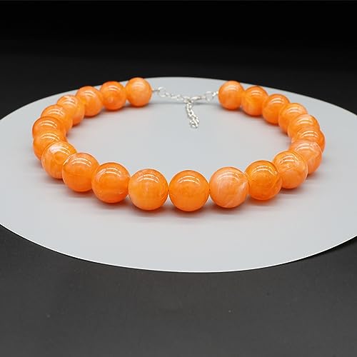 JNF Chunky Beaded Necklaces Women Large Big Ball Bead Choker Necklace Bold Statement Beads jewelry Gift - color: gemstone neckalce Orange