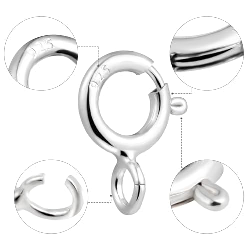 925 Sterling Silver Necklace Clasps, 5mm Spring Clasps for Jewelry Making | Jewelry Clasps and Closures, 4mm Sterling Silver Jump Rings, Bracelet for DIY Jewelry Making Supplies - color: Sterling Silver
