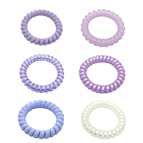Spiral Hair Ties 6-Pack, Telephone Cord Coils Crease-Free & Dent-Free, Soft Plastic Resin Ponytail Holders for Women, Styling Accessories Gift Set