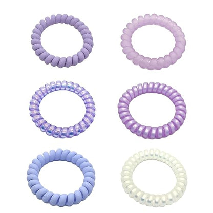 Spiral Hair Ties 6-Pack, Telephone Cord Coils Crease-Free & Dent-Free, Soft Plastic Resin Ponytail Holders for Women, Styling Accessories Gift Set