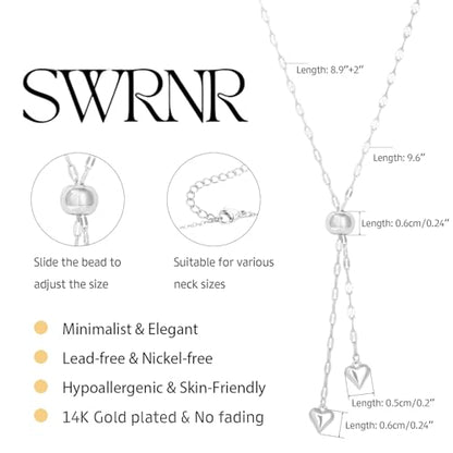 Lariat Necklace for Women, Dainty 14K Gold/Silver Plated Long Necklaces for Women Trendy Simple Layered Y-Shaped Pendant Necklace Adjustable Fashion Jewelry Gift - color: Silver, style: Heart Pendant
