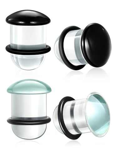 Aumeo One Pair Glass Gauges for Ears Single Flare Glass Plugs for Women and Men - color: Black+Clear, size: 12mm