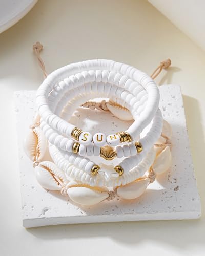 Shell Bracelets for Women Layered Seashell Starfish Bracelets Stackable Stretch Boho Beaded Bracelet Summer Beach Surfer Bracelet Seaside Beach Dress Outfits Accessories - color: A5:shell bracelets