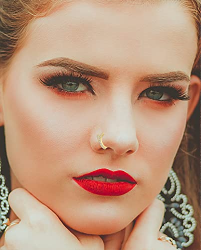 Akeoqi 12Pcs Nose Ring Hoop Cartilage Earring Cute Leaf Star CZ Butterfly Paved Nose Piercing Jewelry for Women men Silver Gold Plated 20G - color: B:Gold2