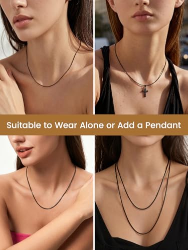 KeyStyle Round Snake Chain Necklace for Women, Hypoallergenic Jewelry Gift | 14K Gold Plated/Rose Gold/Silver/Black Stainless Steel Chain, 1/1.2/1.5/2mm, 14/16/18/20/22/24/26/28/30"+ 2" Extension - color: 1.2mm Black, size: 30 Inch