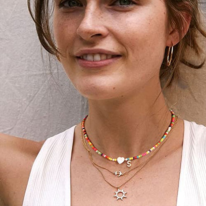 MJartoria Initial Necklaces for Women, Colorful Beaded Necklace, Shell Beach Necklace Letter Choker Handmade Jewelry Gifts - style: S