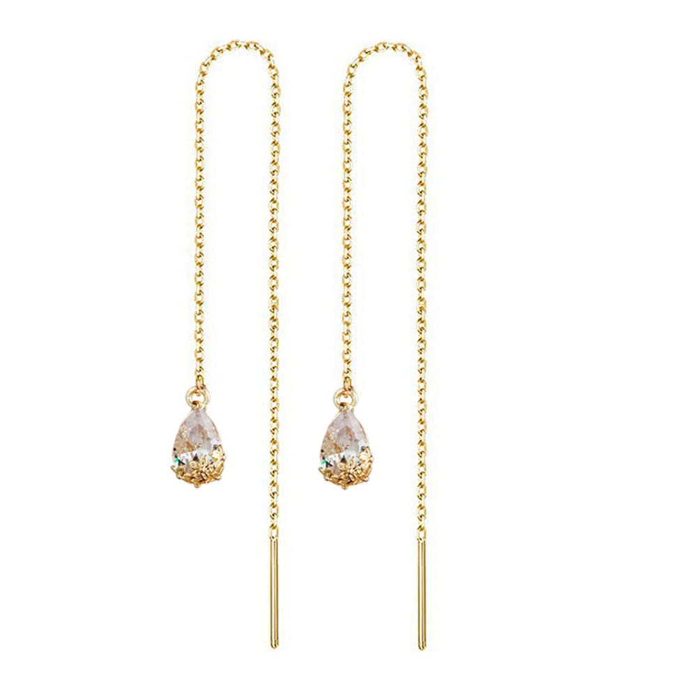WANGGAO Stainless Steel Water Drop Long Chain Earrings for Women Linear Crystal Threader Earrings Jewelry - color: White