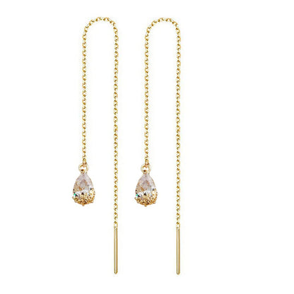 WANGGAO Stainless Steel Water Drop Long Chain Earrings for Women Linear Crystal Threader Earrings Jewelry - color: White