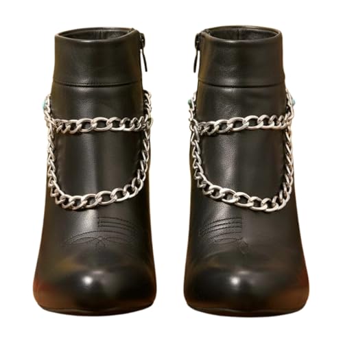 TrendyFashionJewelry Women’s Turquoise Concho Boot Chains – 2 Pcs Pair, Silver Double-Layer Boot Anklet Bracelets, Adjustable 11–15 in, Western Cowgirl Flower Charm, Handmade in USA BC25