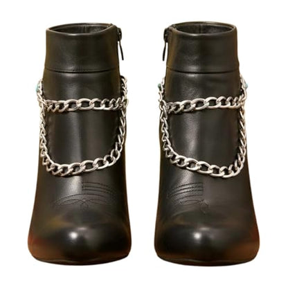 TrendyFashionJewelry Women’s Turquoise Concho Boot Chains – 2 Pcs Pair, Silver Double-Layer Boot Anklet Bracelets, Adjustable 11–15 in, Western Cowgirl Flower Charm, Handmade in USA BC25
