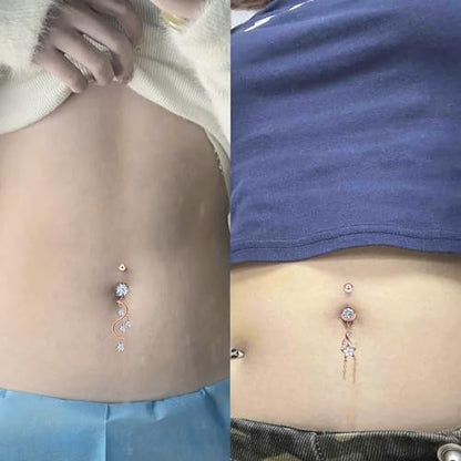 Vsnnsns 14G Dangle Belly Button Ring Piercing Jewelry 316L Stainless Surgical Steel Navel Rings Cubic Zirconia Heart Flower CZ Dangling Belly Button Ring Piercing Jewelry for Women 14 Gauge - color: Rose Gold Tone B