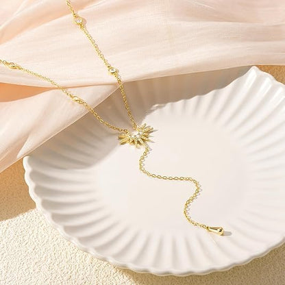 Lasso Necklace for Woman Gold And Pearl Lasso Necklace Exquisite Waterproof Adjustable Y Shaped Sun Necklaces Layered Pearl Lariat Necklaces Jewelry - color: gold