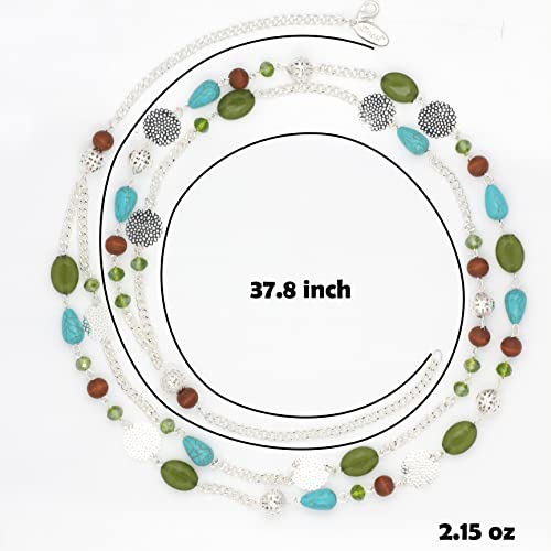 Bocar Long Necklaces for Women Trendy, Boho Layered Crystal Beaded Collar Necklaces for Women, Fashion Statement Necklaces Jewelry - color: Forest Green