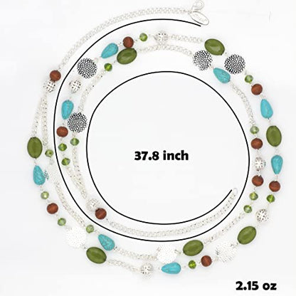 Bocar Long Necklaces for Women Trendy, Boho Layered Crystal Beaded Collar Necklaces for Women, Fashion Statement Necklaces Jewelry - color: Forest Green