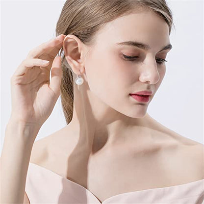 HUGE TOMATO Elegant 925 Sterling Silver Pearl Drop Earrings for Women, 14K Gold Plated Dangle Stud Earrings, Hypoallergenic Large Pearl Hoop Earring dangling 12mm - color: White