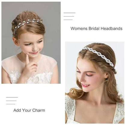 Rhinestone Headbands for Women Silver Bridal Headband Crystal Headpiece | Flower Leaf Girl Tiara Crown Head Band Wedding Hair Accessories for Girls, 4 Pcs - color: Silver