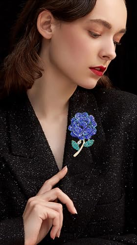 Rhinestone Flower Pin Camellia Drop Oil Brooch Big Large Rose Bouquet Brooch Pin Pearl Daisy Peony Brooch Lapel Pins Elegant Clothing Hat Bag Skirt Accessories for Women - color: Blue1