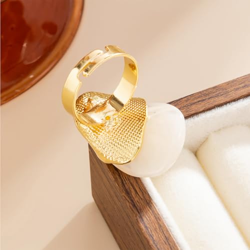 Chunky Statement Ring for Women Colorful Big Resin Rings Statement Irregular Geometric Shaped Large Ring Boho Summer Beach Vacation Chunky Jewlery - color: White