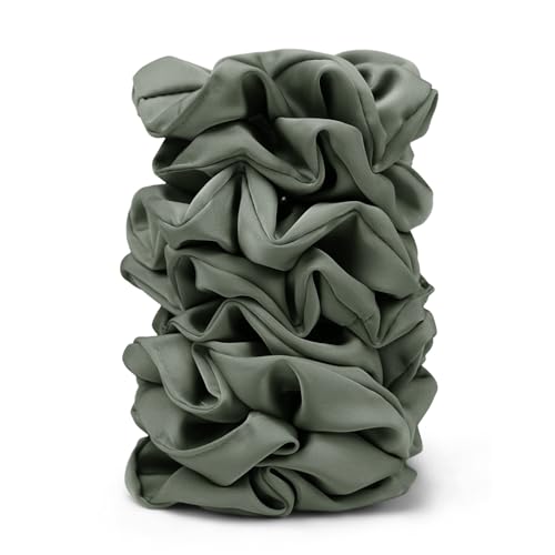 Satin Scrunchies for Women – 8PCS Green Silk Hair Ties – No Crease, Frizz-Free, Gentle Elastic Hair Bands for Thick & Thin Hair, Soft & Stylish Hair Accessories Gifts - color: Large-Sage green