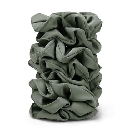Satin Scrunchies for Women – 8PCS Green Silk Hair Ties – No Crease, Frizz-Free, Gentle Elastic Hair Bands for Thick & Thin Hair, Soft & Stylish Hair Accessories Gifts - color: Large-Sage green
