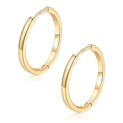 FaithHeart 925 Sterling Silver Post Huggie Hoop Earrings for Women 8-20mm | Silver/Black/Gold/Rose Gold Small Hoop Earrings, Hypoallergenic Lightweight Cartilage Huggie Earrings, Gift Box - color: Gold, size: 18mm