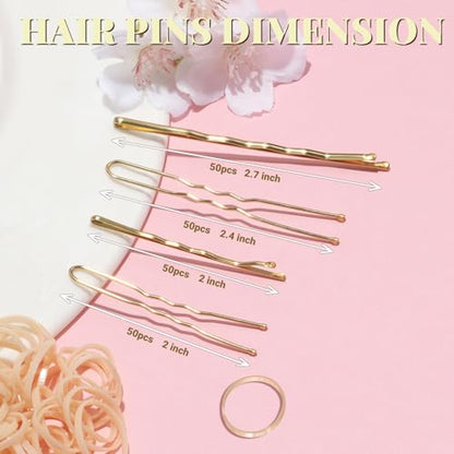 IKOCO 415pcs Bobby Pins Set, U Pins with Hair Ties and Hair Net, Gold | Strong Hold, Snag-Free, No Damage, Smooth Edges, Dance Competition & Ballet Ready, Ideal for Updos, Bun & Daily Styling - color: Gold