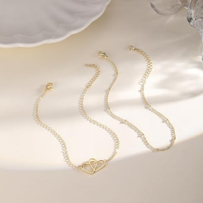 ASCOMY Ankle Bracelets for Women 14K Gold/Silver Plated Anklets for Women Waterproof Layered Cute Beads Dot Shining Twist Rope Chain Pearl Bar Link Heart Anklets Summer Beach Foot Chain Jewelry Gifts - style: Anklet C