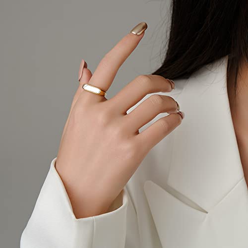 VQYSKO 14K Gold Plated Signet Ring | Statement Band Jewelry for Women - color: Gold+White