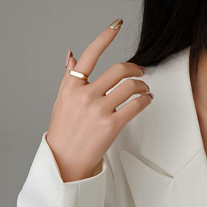 VQYSKO 14K Gold Plated Signet Ring | Statement Band Jewelry for Women - color: Gold+White