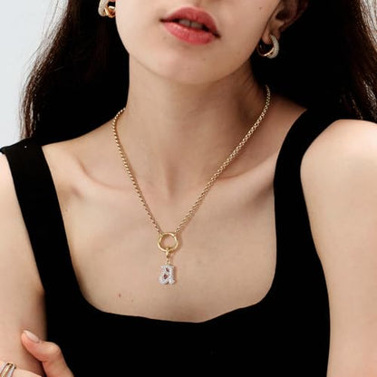 KissYan Custom Charm Necklaces for Women, 14K Gold Plated Initial Letter Pendant Box Chain Necklace Dainty Jewelry Gift - style: Gold C