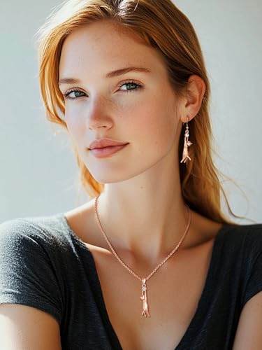 U7 Cat Pendant Necklace for Women Stainless Steel Cute Kitty Cat Jewelry Gift - style: Rose Gold(Necklace+Earrings)